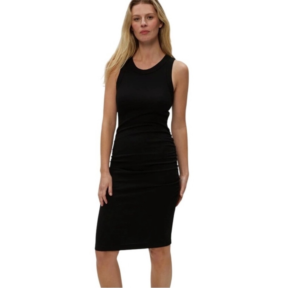 James Perse Ribbed Knit Bodycon Tank Dress In Black Stretch Cotton Blend SZ XS/0